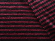 Load image into Gallery viewer, 90cm Carmine Wine and Black Stripes 86% merino 14% Polyester Rib Knit 165g- precut