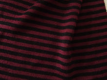 Load image into Gallery viewer, 90cm Carmine Wine and Black Stripes 86% merino 14% Polyester Rib Knit 165g- precut