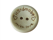 Load image into Gallery viewer, 25 Larger 25mm Handmade  with Love and Hearts wood look buttons