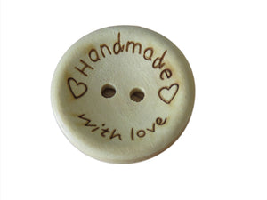 7 Larger 25mm Handmade  with Love and Hearts wood look buttons
