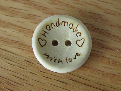100 Handmade with Love and 2 hearts 15mm buttons