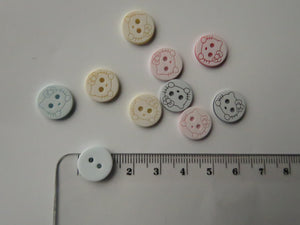 10 Kitten Face with Bow resin 12.5mm buttons