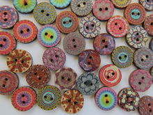 Load image into Gallery viewer, 15mm Bright Print Retro vintage buttons 2 holes- Choose set of 25, 50 or 100 from menu