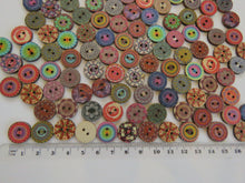 Load image into Gallery viewer, 15mm Bright Print Retro vintage buttons 2 holes- Choose set of 25, 50 or 100 from menu