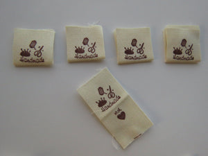 10 Pincushion, thread, scissors Handmade cotton flag labels 20x 20mm