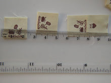 Load image into Gallery viewer, 50 Pincushion, thread, scissors Handmade cotton flag labels 20x 20mm