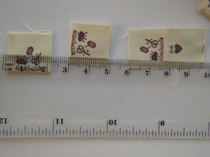 10 Pincushion, thread, scissors Handmade cotton flag labels 20x 20mm