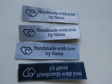 Load image into Gallery viewer, 10 Handmade with Love by Nana White woven labels 60 x 15mm