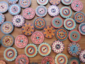 50 Mixed Pattern Teal Orange Pink Retro Print buttons 25mm diameter