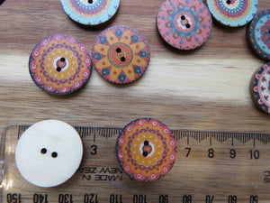 25 Mixed Pattern Teal Orange Pink Retro Print buttons 25mm diameter