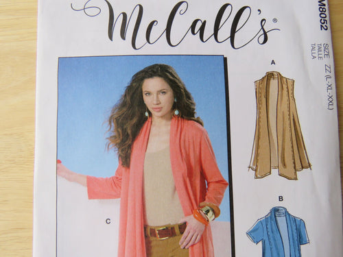 McCalls M8052 Cardigan Jacket Pattern L-XXL- use our merino wool fabric