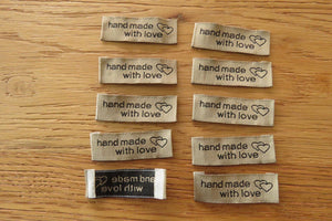 25 Bronze  Handmade With Love and 2 Hearts Labels 55 x 15mm (Copy)