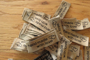 25 Bronze  Handmade With Love and 2 Hearts Labels 55 x 15mm (Copy)