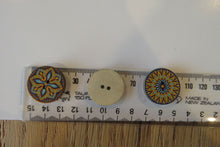 Load image into Gallery viewer, 50 Yellow Teal Middle Eastern Print Round Wood like Buttons 25mm diameter