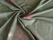 Load image into Gallery viewer, 1m Pink Teal Flower Soft Green 100% Merino Jersey 190g