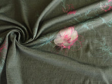 Load image into Gallery viewer, 1m Pink Teal Flower Soft Green 100% Merino Jersey 190g
