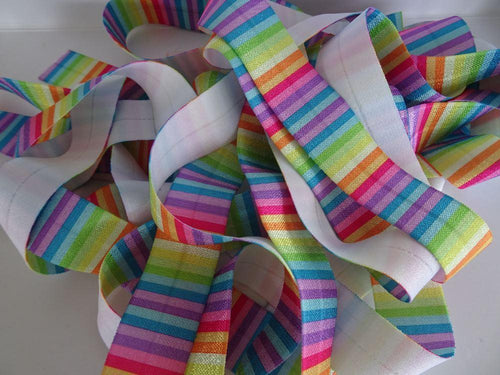 10m Rainbow Coloured 3mm Stripes Wider 25mm FOE FoldOver Elastic