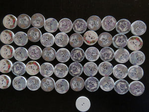 11 Cat in a basket or amongst flowers 20mm buttons white back 2 holes