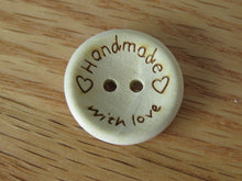 Load image into Gallery viewer, 10 x 15mm Handmade with Love and 2 hearts 15mm buttons