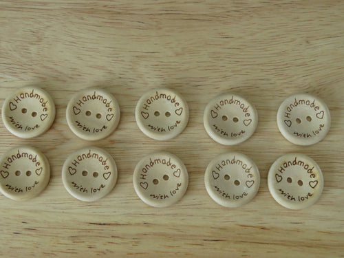 25  x 15mm Handmade and 2 hearts 15mm buttons wood look buttons