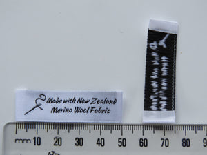 20 Needle Thread White Made with NZ Merino wool fabric woven labels 50 x 15mm