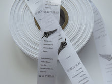 Load image into Gallery viewer, 20 Fern Symbol White satin tape Washing Instructions/ Handmade New Zealand Merino Wool Labels