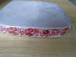 1m Printed Fold over elastic 15mm- red floral