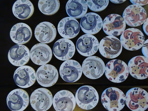 10 Large Single Cat print 25mm buttons- white back 2 holes