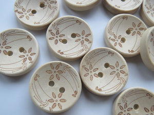 10 Flower stem wood look buttons 20mm diameter