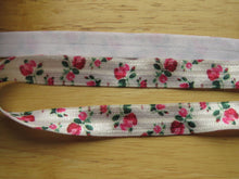 Load image into Gallery viewer, 5m Pink Roses on White 15mm fold over elastic FOE foldover elastic