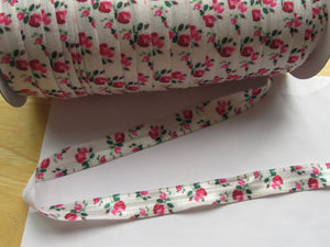 5m Pink Roses on White 15mm fold over elastic FOE foldover elastic