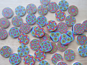 10 Green red blue pink Spiral floral Retro Vintage print 25mm buttons