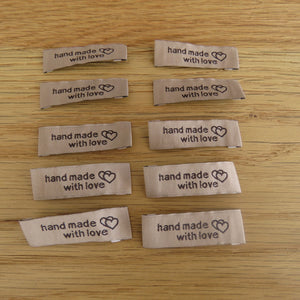 10 Brown "Hand Made with Love" Labels 48 x 15mm