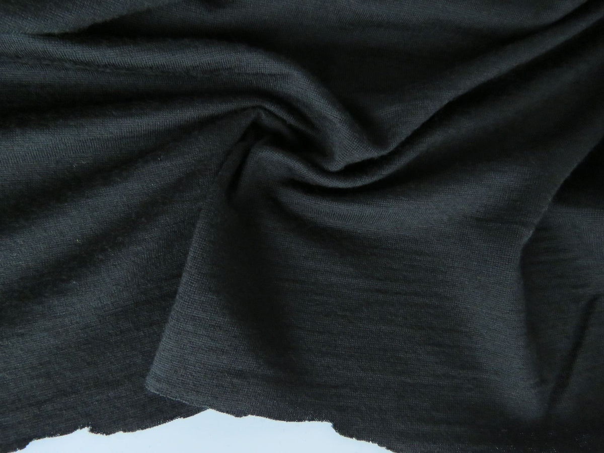 1m Wesley Black 195g 100 merino jersey knit 152cm wide New Zealand