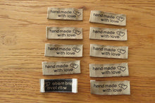 Load image into Gallery viewer, 100 Bronze Handmade With Love and 2 Hearts Labels 55 x 15mm