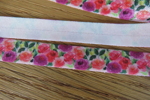 4.8m Pink Roses FOE Fold Over Foldover Elastic 15mm- use for facemasks