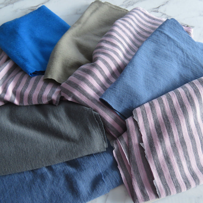 Short lengths for gstrings, baby booties or mittens, contrast bands.