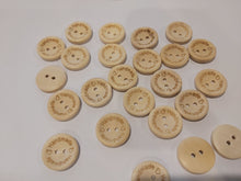 Load image into Gallery viewer, 10 x 20mm Handmade on Circumference with 2 hearts wood look Buttons 20mm