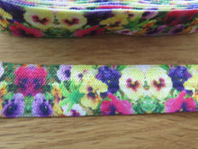Load image into Gallery viewer, 5m Pansy Flower print 15mm fold over elastic FOE foldover elastic