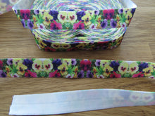 Load image into Gallery viewer, 5m Pansy Flower print 15mm fold over elastic FOE foldover elastic