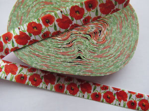 4m Red Poppies flower print 15mm fold over elastic FOE foldover elastic