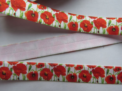 4m Red Poppies flower print 15mm fold over elastic FOE foldover elastic