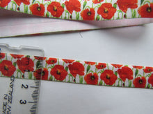 Load image into Gallery viewer, 4m Red Poppies flower print 15mm fold over elastic FOE foldover elastic