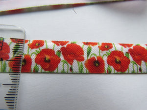 4m Red Poppies flower print 15mm fold over elastic FOE foldover elastic