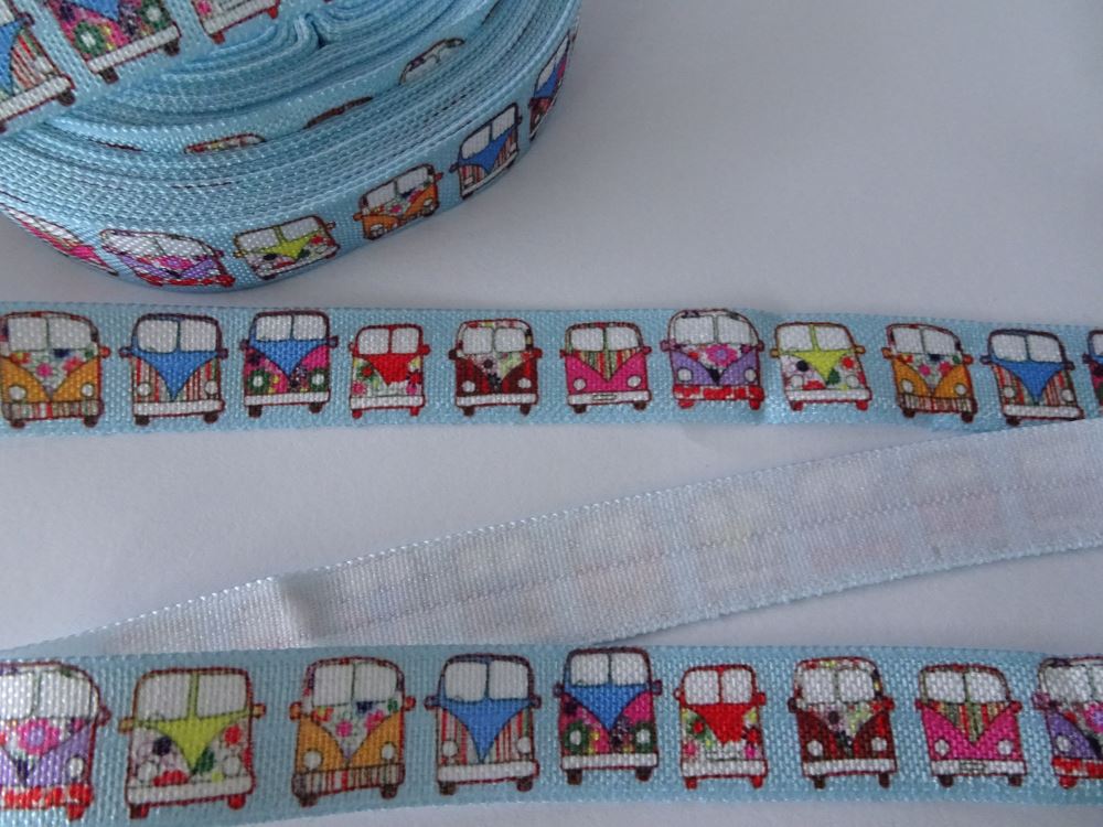 1m Camper Vans Blue FOE 15mm FoldOver Elastic Fold over