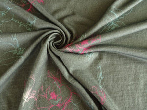 90cm Pink Teal Flower Soft Green 100% Merino Jersey 190g- precut