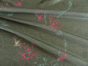 58cm Pink Teal Flower Soft Green 100% Merino Jersey 190g- precut