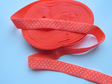 Load image into Gallery viewer, 1m Neon Orange with white spots 15mm wide fold over elastic FOE foldover