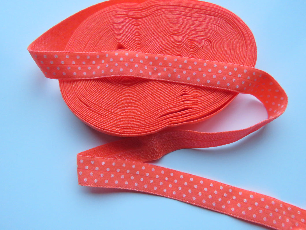 1m Neon Orange with white spots 15mm wide fold over elastic FOE foldover