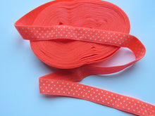 Load image into Gallery viewer, 5m Neon Orange with white spots 15mm wide fold over elastic FOE foldover